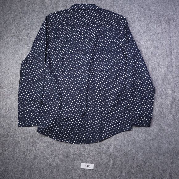 Julian & Mark Men Button up Shirt Large Tall Long Sleeve Blue Geometric Stretch - Picture 4 of 6